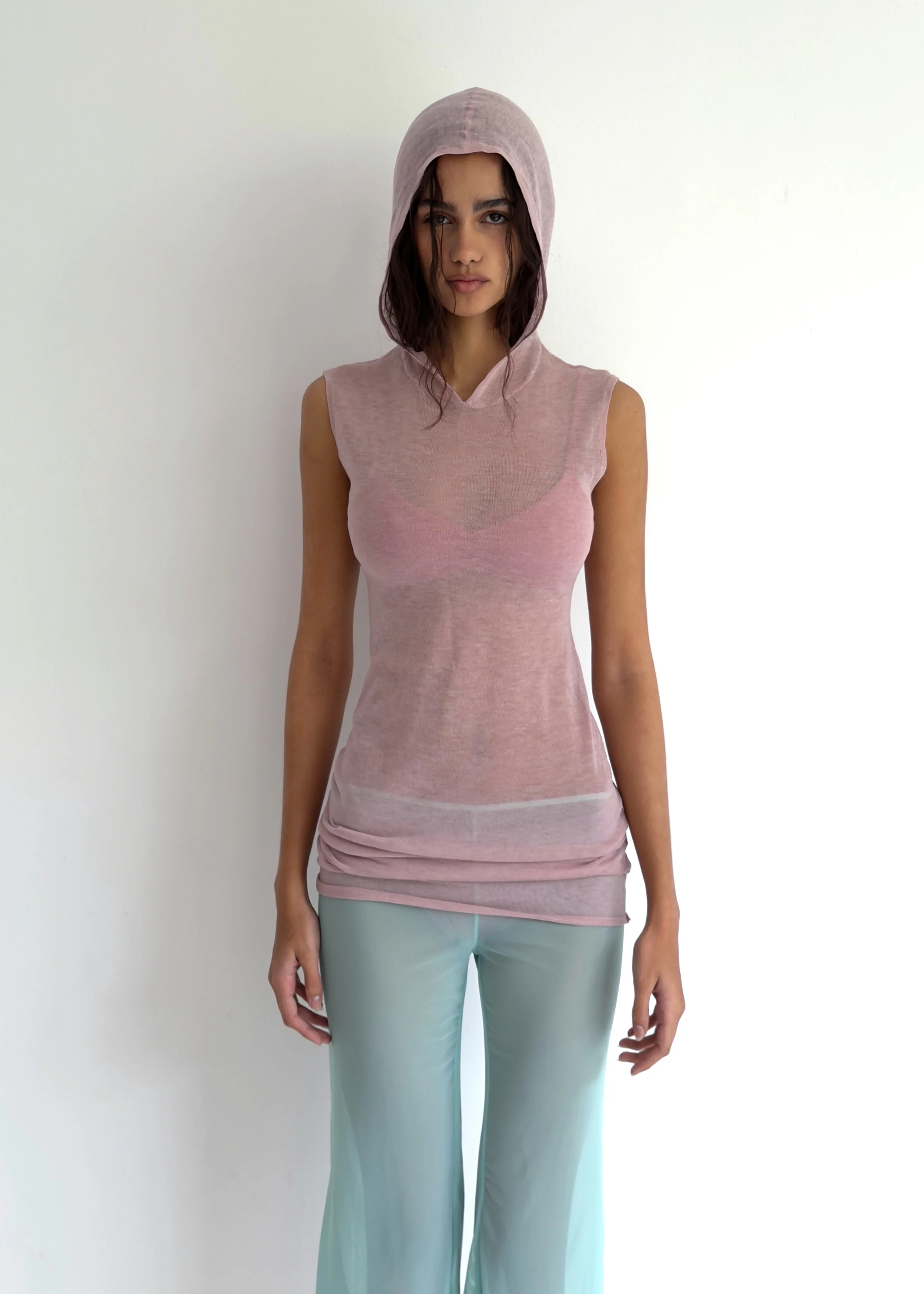 KNIT HOODED DRESS - PINK - Image 6
